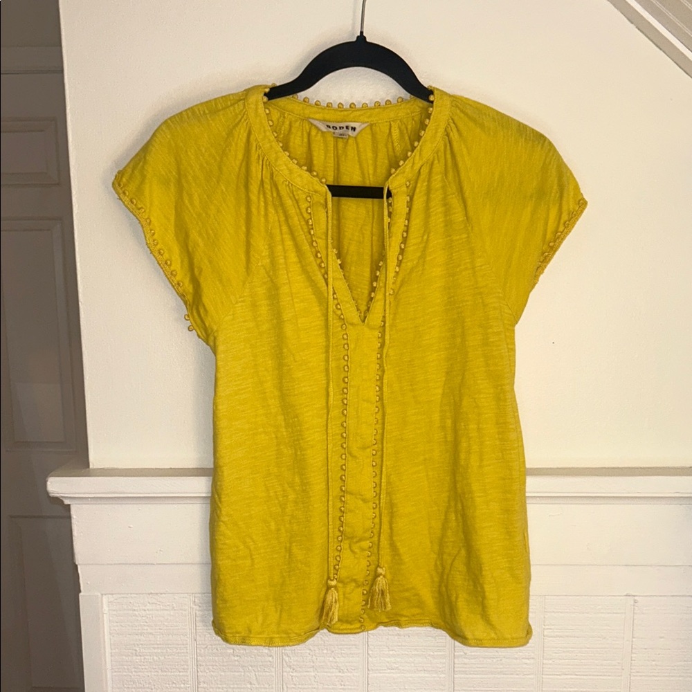 Boden Millie Yellow Split Neck Cotton Top size Women’s 4